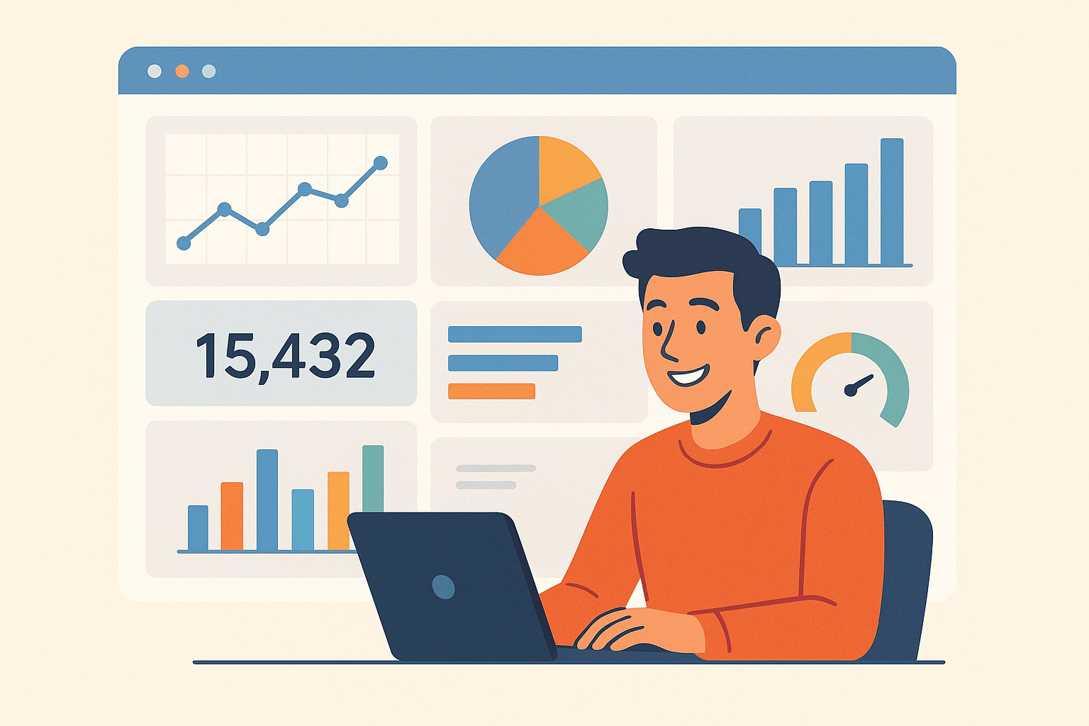 ChatGPT Image Aug 21, 2025, 06_46_44 PM dashboard with graphs, charts, analytics widgets, marketer smiling at insights, clean modern infographic vibe