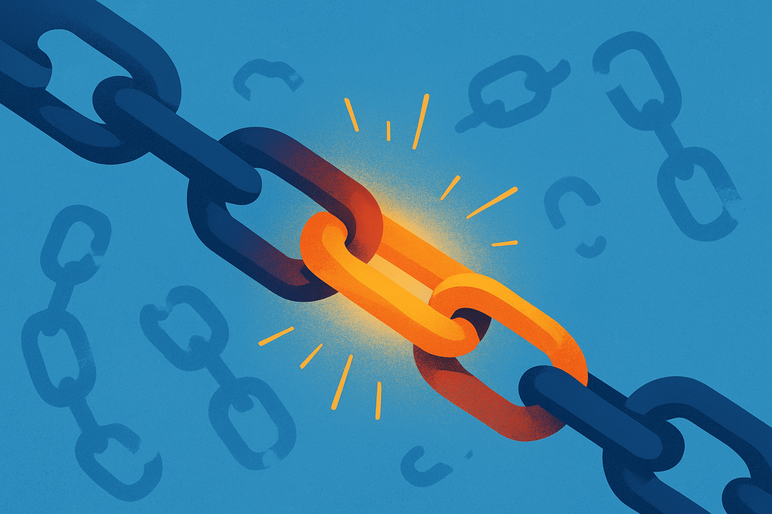 ChatGPT Image Aug 21, 2025, 07_14_47 PM editorial illustration of strong chain links glowing with authority, some broken weak links in background, modern flat colorful style
