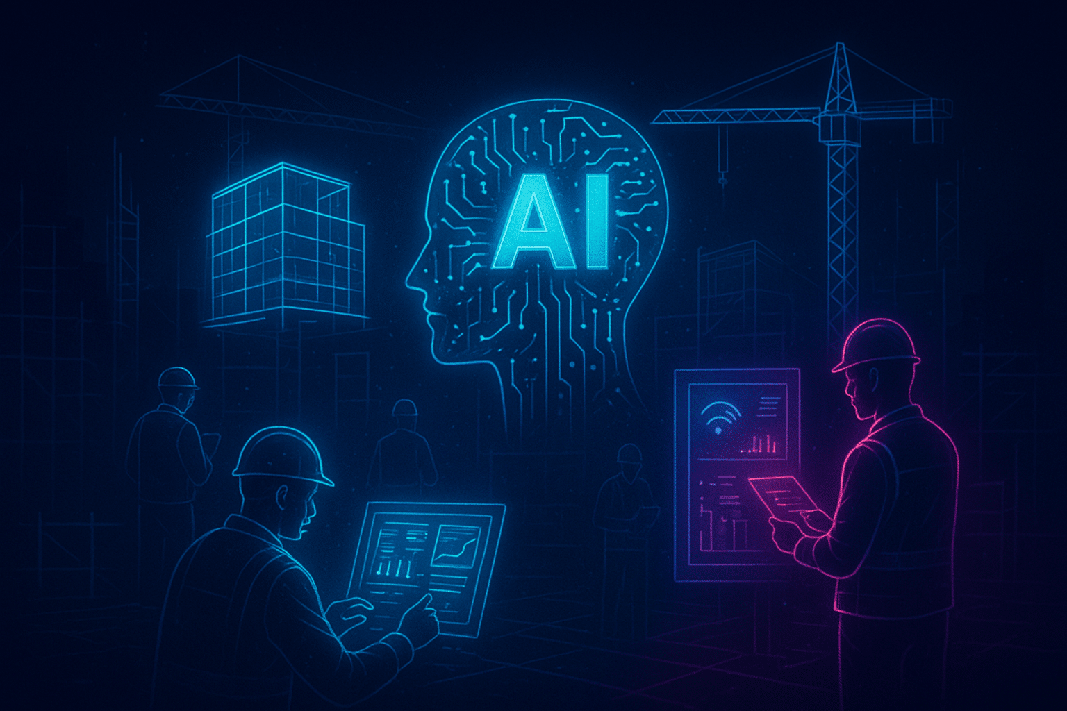 ChatGPT Image Aug 21, 2025, 07_30_42 PM futuristic construction site glowing with AI holograms, workers using digital dashboards