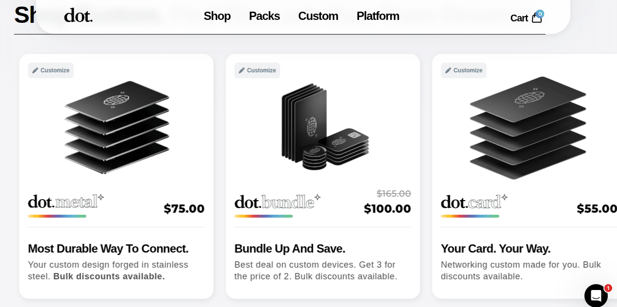 Dot card custom pricing