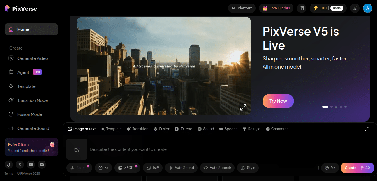 Pixverse ai video generator interface