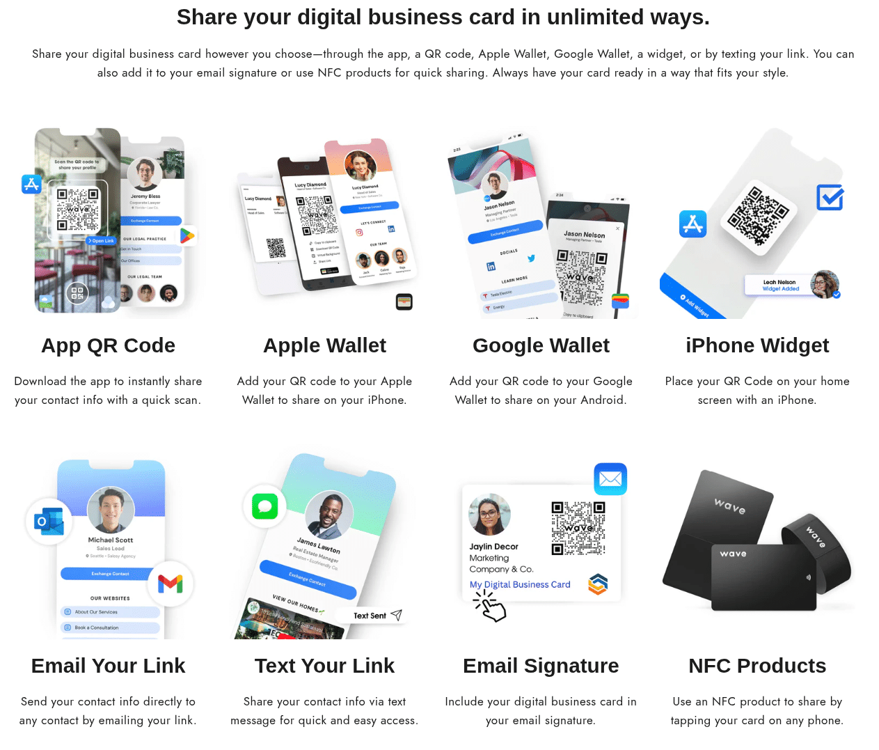 Share your digital business card in unlimited ways