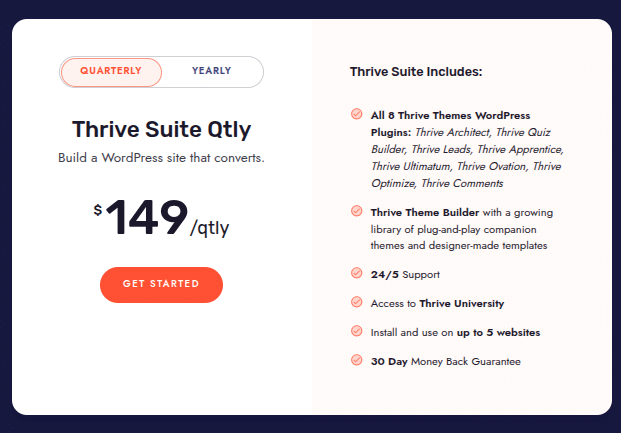 Thrive suite quarterly pricing